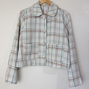 Lauren Conrad Tweed Plaid Blazer Jacket Cream Rust Orange Teal Women’s L